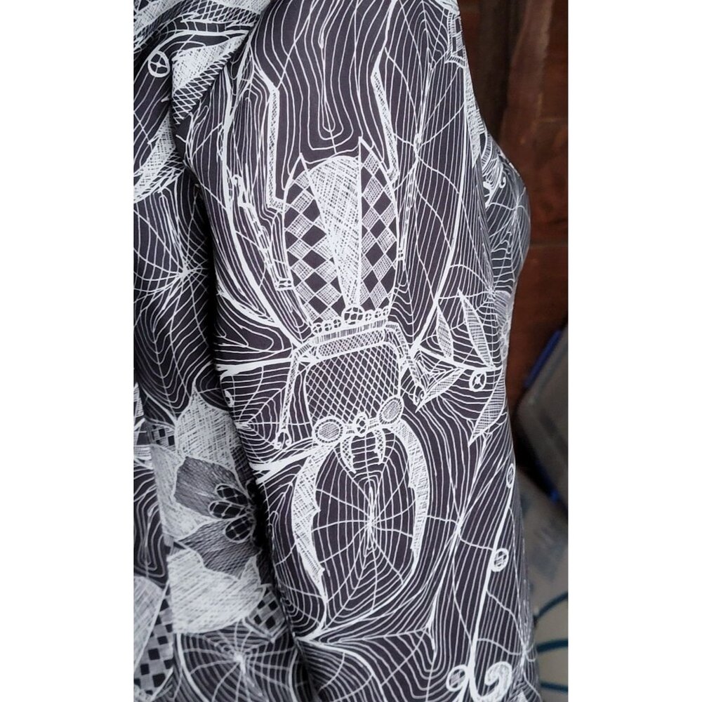 Angelys Balek Jacket 10 Black White Silk Blend Beetle Floral Open Front Gothic - Picture 7 of 8